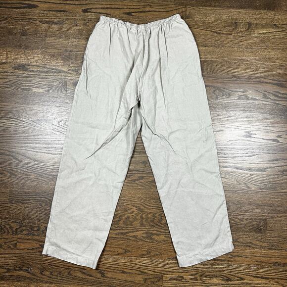 LL Bean Pants Women 12 Brown 100% Linen Elastic Waist Lightweight Coastal Resort - Picture 11 of 11
